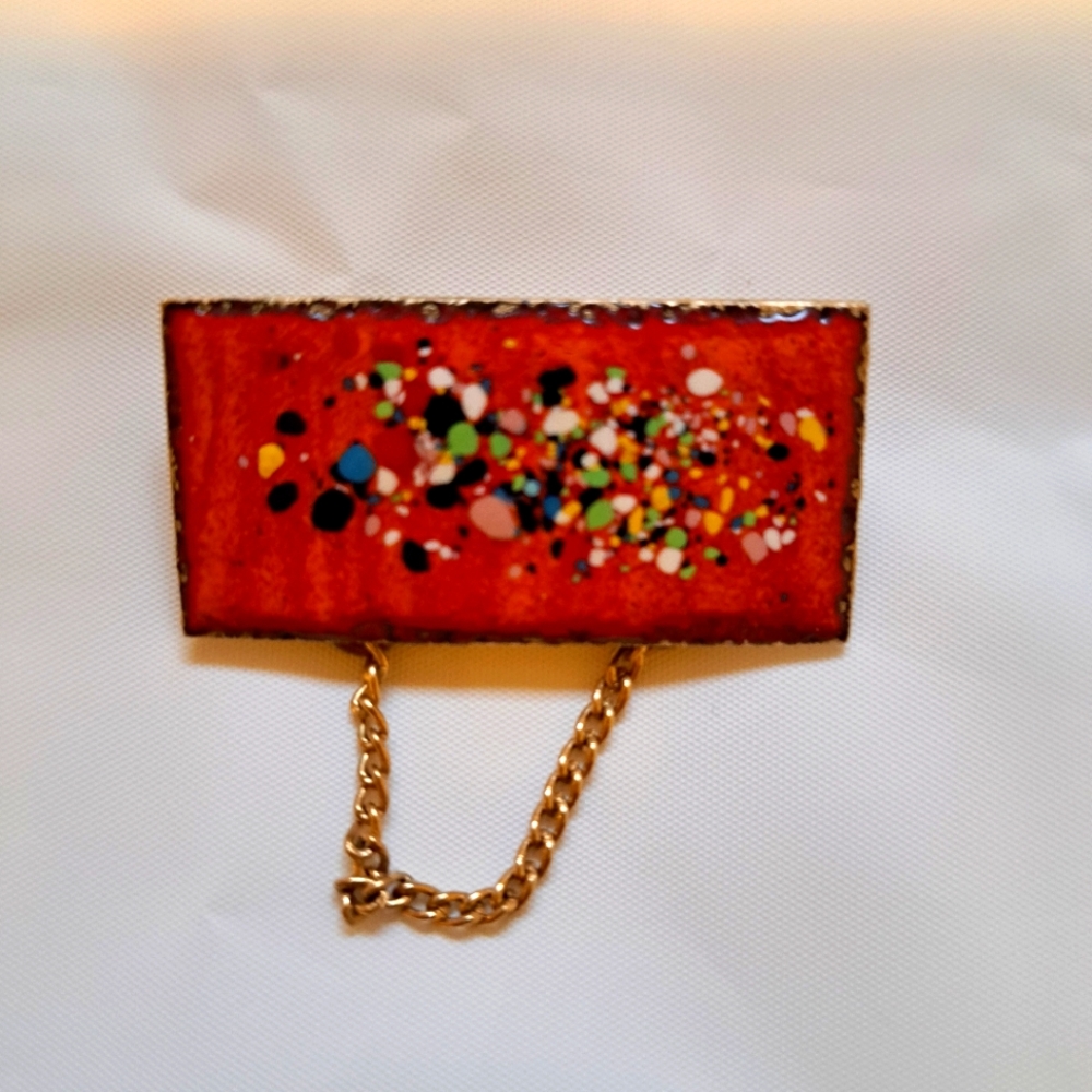 Colorful Rectangular Brooch With Chain - image 1